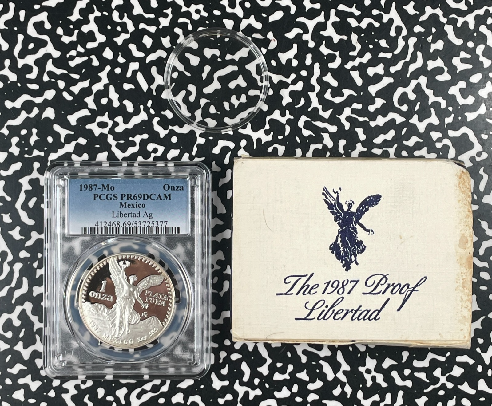 1987-Mo Mexico 1 Onza Libertad PCGS PR69 DCAM Lot#B3486 Silver! Proof! With Case