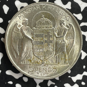 1939 Hungary 5 Pengo Lot#C0148 Large Silver Coin! High Grade! Beautiful!