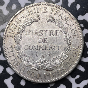 1908-A French Indo-China 1 Piastre Lot#MK164 Large Silver! Cleaned