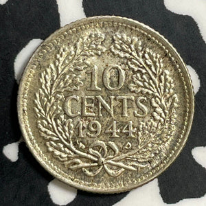 1944-D Netherlands 10 Cents Lot#E7410 Silver! High Grade! Beautiful!