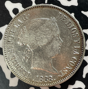 1868 Spanish Philippines 50 Centavos Lot#T4672 Silver!