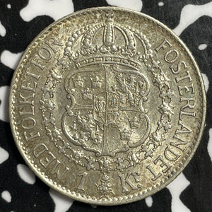 1935 Sweden 1 Krona Lot#E5713 Silver! Nice!