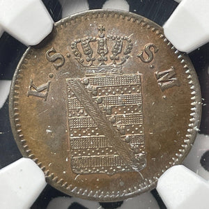 1859-F Germany Saxony 1 Pfennig NGC MS65BN Lot#G8744 Gem BU! Top Graded!