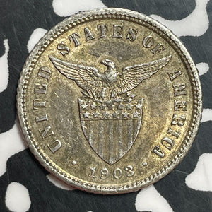 1903 U.S. Philippines 10 Cents Lot#T2409 Silver! Nice!