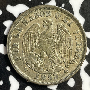 1893 Chile 20 Centavos Lot#E2987 Silver! Nice!