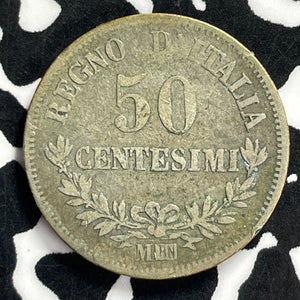 1863-M Italy 50 Centesimi Lot#T9499 Silver!