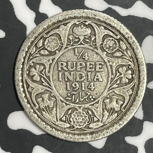 1914 India 1/4 Rupee Lot#E6484 Silver!