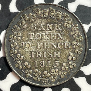 1813 Ireland 10 Pence Bank Token Lot#T1345 Silver! KM#Tn5 Nice Detail