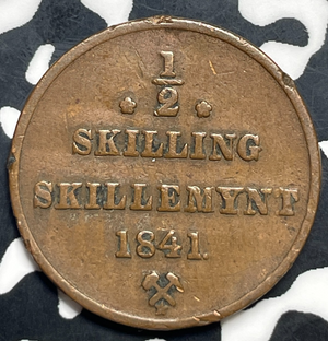 1841 Norway 1/2 Skilling Half Skilling Lot#T9919