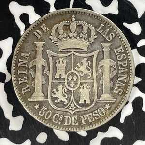1868 Spanish Philippines 50 Centavos Lot#T4676 Silver!