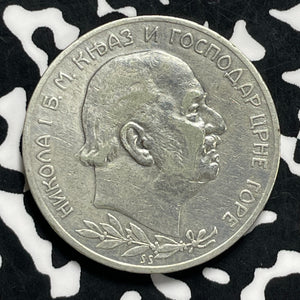 1910 Montenegro 2 Perper Lot#JM9974 Silver! Scarce!