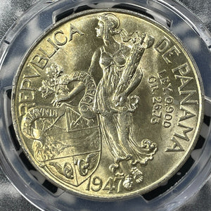 1947 Panama 1 Balboas PCGS MS62 (Many Available) (1 Coin Only) Silver! Nice UNC!