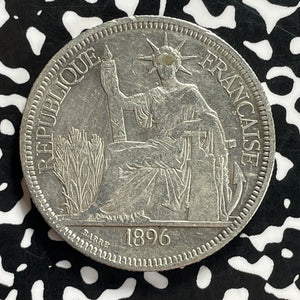 1896-A French Indo-China 1 Piastre Lot#JM9870 Large Silver! Cleaned