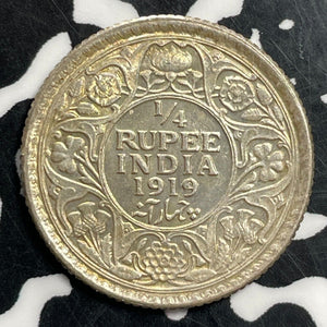 1919 India 1/4 Rupee Lot#T1124 Silver! High Grade! Beautiful!