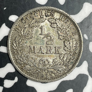 1915-A Germany 1/2 Mark Half Mark Lot#T3314 Silver!