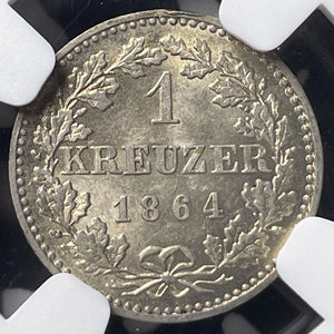 1864 Germany Frankfurt 1 Kreuzer NGC MS64 Lot#G7064 Choice UNC!