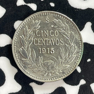 1915-So Chile 5 Centavos Lot#C0977 Silver! High Grade! Beautiful!