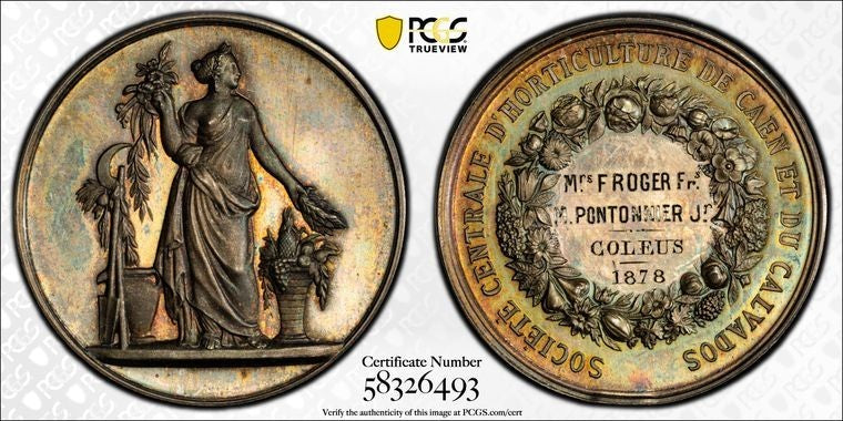 1878 France Caen & Calvados Horticultural Society Medal PCGS MS64 Lot#GV3995