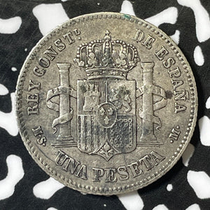 1885(86) Spain 1 Peseta Lot#E4875 Silver!