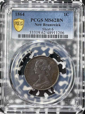 1864 New Brunswick Large Cent PCGS MS62BN Lot#G7285 Nice UNC! Short '6' Variety