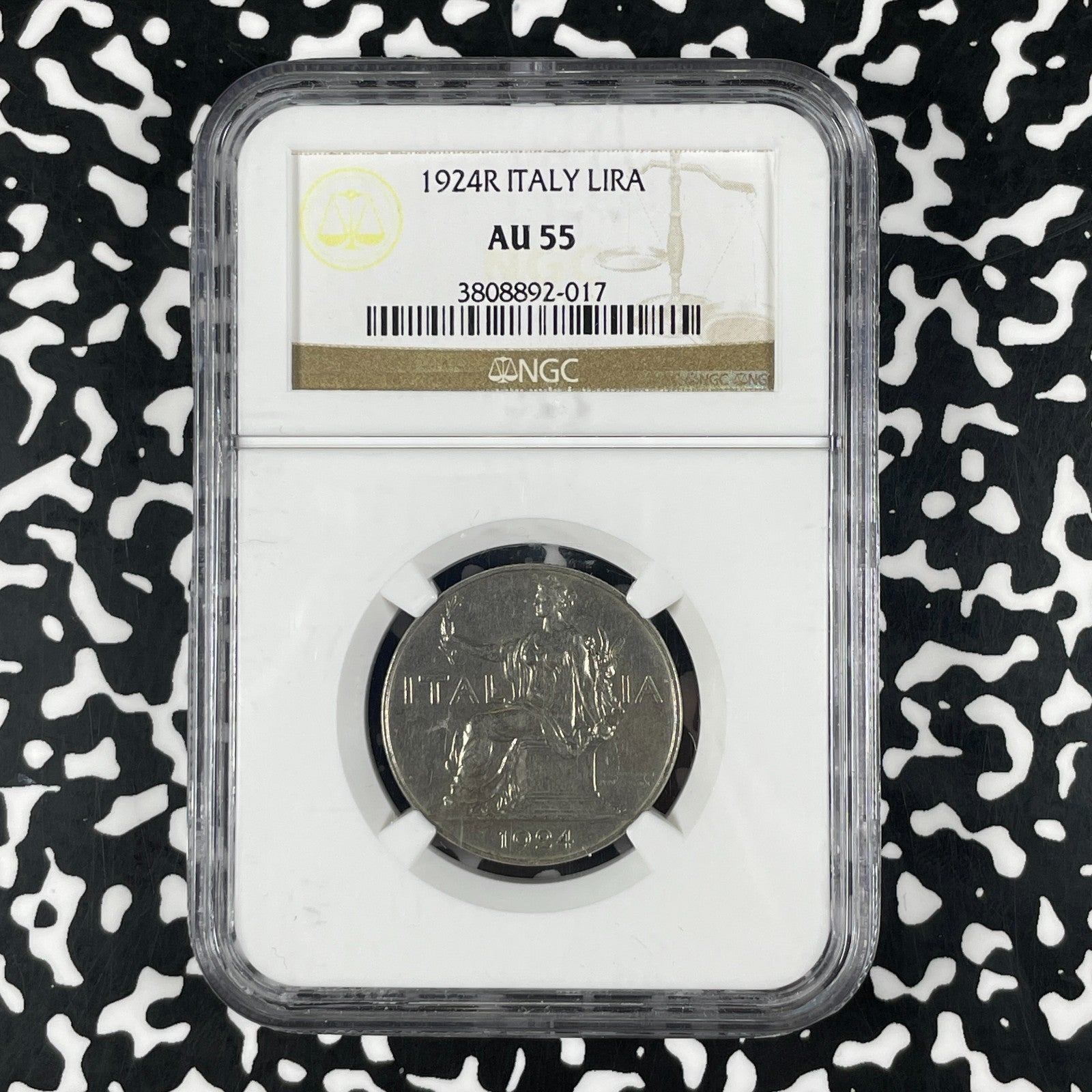 1924-R Italy 1 Lira NGC AU55 Lot#G2162