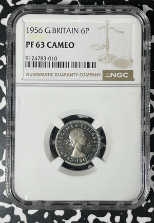 1956 Great Britain 6 Pence Sixpence NGC PR63 Cameo Lot#G342 Proof! Very Scarce!