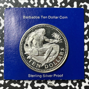 1975 Barbados $10 Dollars Lot#B1761 Silver! Proof! In Franklin Mint Flip