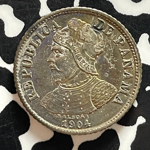 1904 Panama 5 Centesimos Lot#T5432 Silver! Nice! Beautiful Toning!