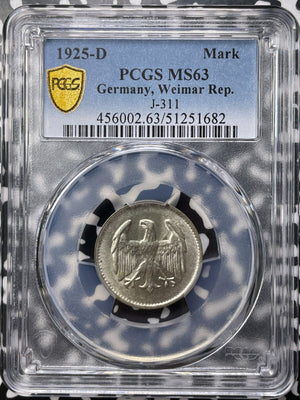 1925-D Germany 1 Mark PCGS MS63 Lot#G9338 Silver! Choice UNC! J-311