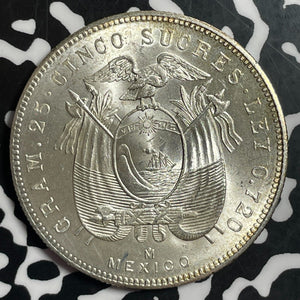 1943-Mo Ecuador 5 Sucres Lot#T1527 Large Silver Coin! High Grade! Beautiful!