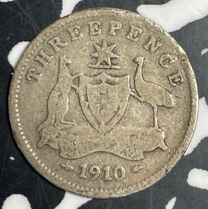 1910 Australia 3 Pence Threepence Lot#T3326 Silver!