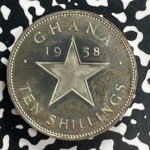 1958 Ghana 10 Shillings Lot#T7771 Large Silver Coin! Proof!