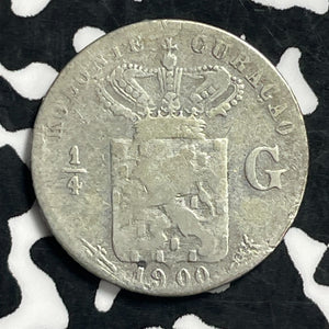 1900 Curacao 1/4 Gulden Lot#C0546 Silver!