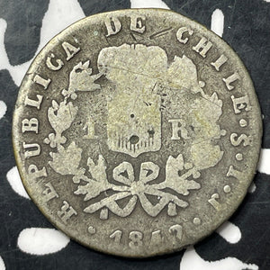 1842-IJ Chile 1 Real Lot#JM8668 Silver! Very Scarce! 4,768 Minted