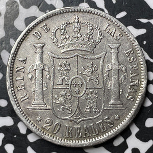 1858 Spain 20 Reales Lot#JM7978 Large Silver! KM#609.3, 7 Pointed Star