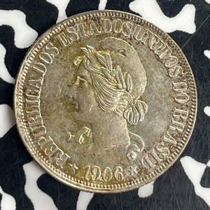 1906 Brazil 500 Reis Lot#T8110 Silver! High Grade! Beautiful!
