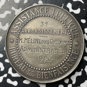 1920 France Bureau of Public Assistance Award Lot#E9583 Silvered Bronze 42mm