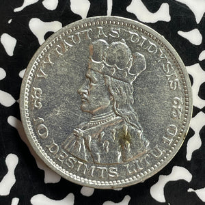 1936 Lithuania 10 Litu Lot#JM9882 Silver! Nice Detail, Old Cleaning