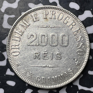 1911 Brazil 2000 Reis Lot#E9657 Large Silver Coin! Cleaned