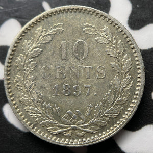 1897 Netherlands 10 Cents Lot#JM7034 Silver! High Grade! Beautiful!