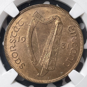 1931 Ireland 1 Penny NGC MS64BN Lot#G8942 Choice UNC!