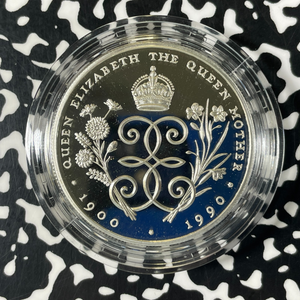 1990 Falkland Islands Queen Mother 90th 5 Pounds Lot#B2600 Silver! W/ Case & COA