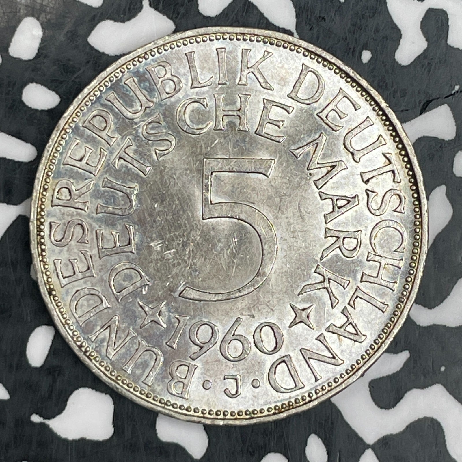 1960-J West Germany 5 Mark Lot#N1744 Silver! High Grade! Beautiful! Better Date