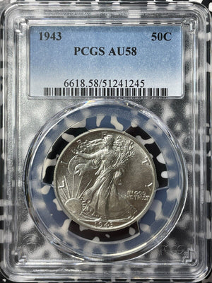 1943 U.S. 50 Cents Walking Liberty Half Dollar  PCGS AU58 Lot#G9301 Silver!