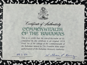 1974 Bahamas 9x Coin Proof Set Lot#B2177 Including Silver! With Case & C.O.A.