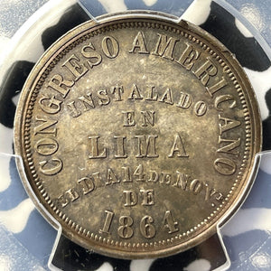 1864 Peru Latin American Congress Medal PCGS MS63 Lot#G7779 Silver! Choice UNC!