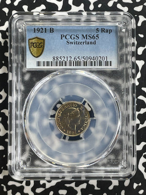 1921-B Switzerland 5 Rappen PCGS MS65 Lot#WG3 Gem BU!
