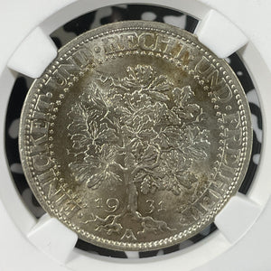 1931-A Germany Oak Tree 5 Mark NGC MS63 Lot#G9925 Large Silver! Choice UNC!