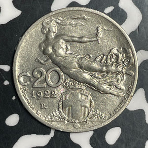 1922-R Italy 20 Centesimi Lot#T2778 Nice!