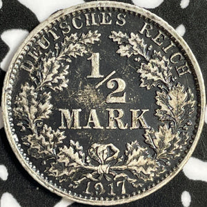 1917-G Germany 1/2 Mark Half Mark Lot#D6992 Silver! Key Date!